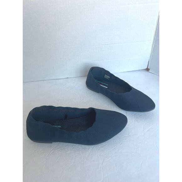 Skechers Cleo Blue Scalloped Wide Fit Memory Foam Fabric Slip On Flat Shoes 9 - Picture 2 of 11